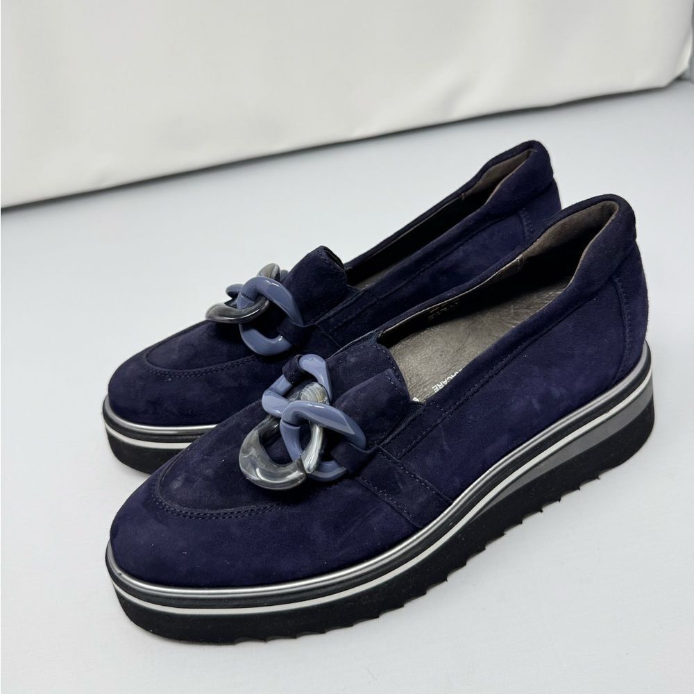 Softwaves Salera Navy Suede leather loafers Arch Support NEW $390 Size 36.5